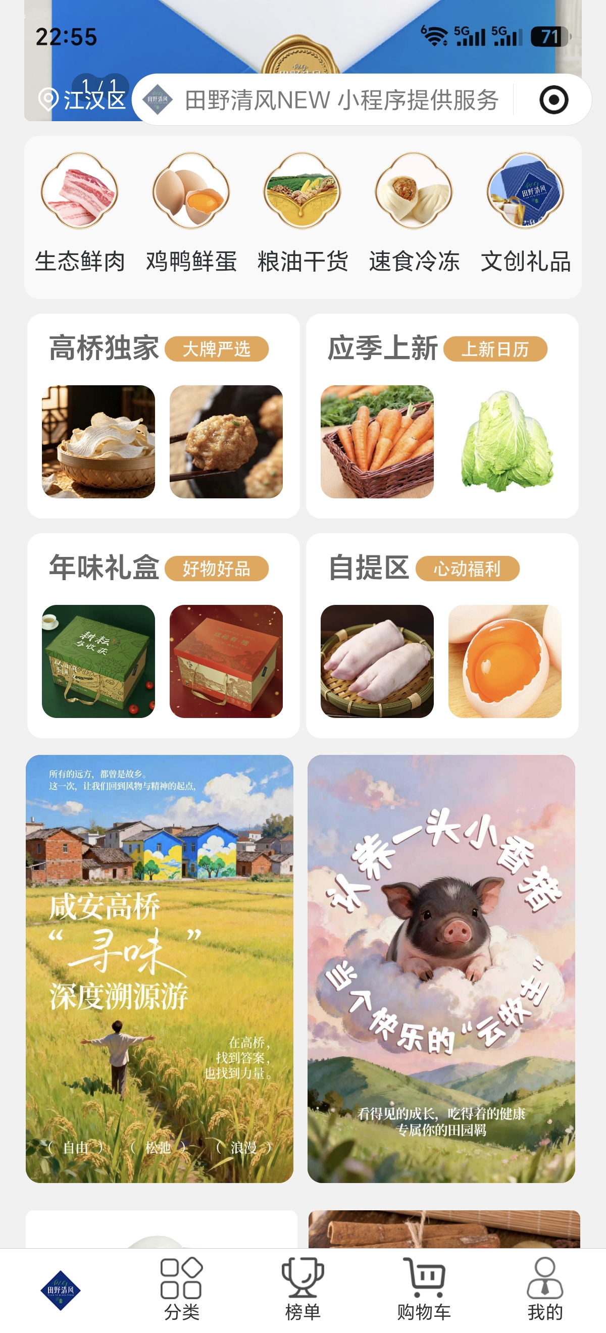 田野清风小程序商城首页实机截图